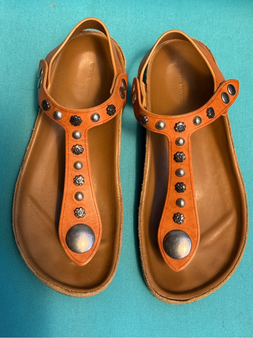 Isabel Marant Enore Leather Sandals with Stud Detail and adjustable snap closure